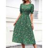 Women Summer Puff Sleeve High Waist Floral Midi Vacation Print Long Comfortable Lightweight High Recognition Elegant with Flattering Chic Dress