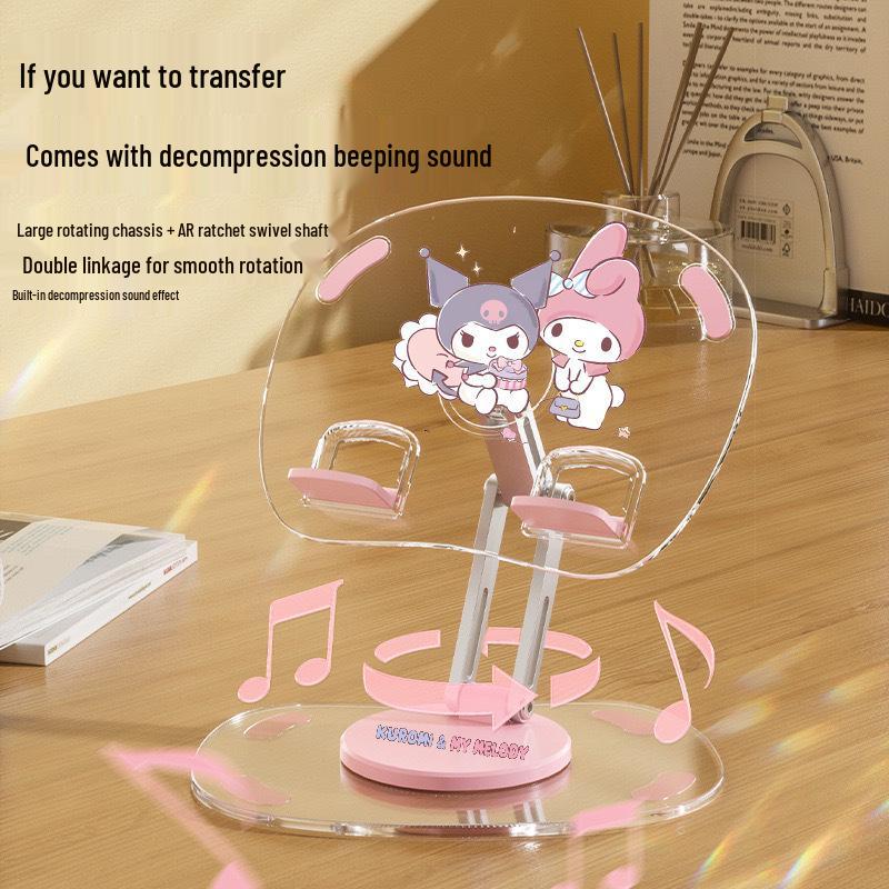 Acrylic Cartoon Cute Tablet Stand for TV Show Watching, Retractable Desktop Storage Rack, Transparent Design