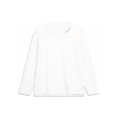 Li Ning CF Series Solid Color Round Neck Logo Letter Print Long Sleeve T-Shirt Men Tops Standard-White ATLT119-1