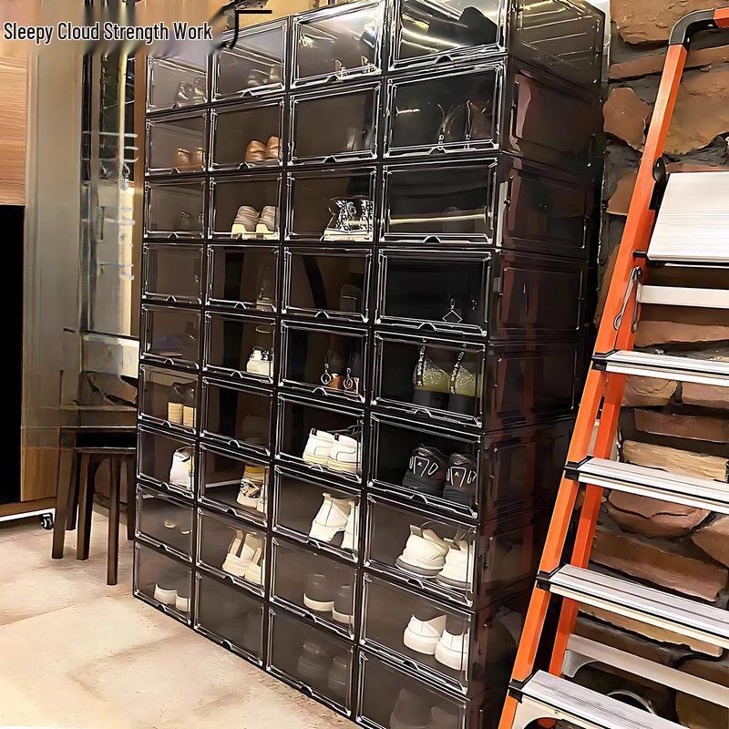 Magnetic Transparent Drawer-Style Shoe Storage Box - Space-Saving Side-Opening Cabinet