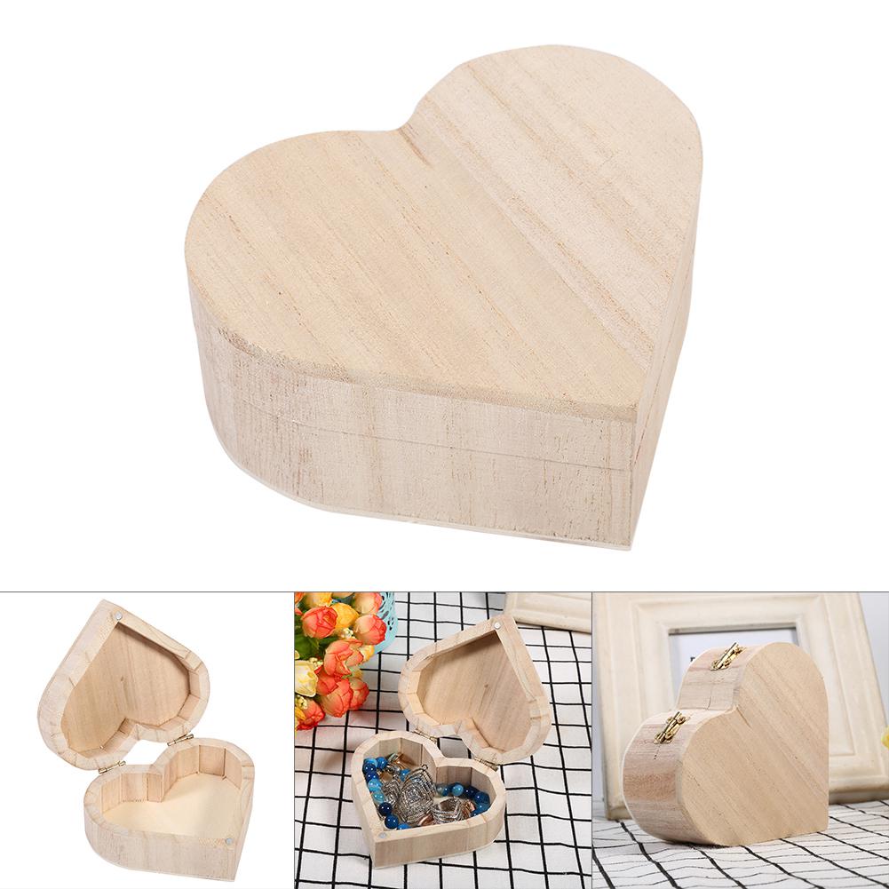 New Lovely Wooden Heart Shaped Jewelry Storage Box Packaging Carrying Case Craft Decoration Hot