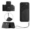 For Xiaomi Redmi Note 13 Pro+ 5G Case Card Holder Kickstand Skin-Touch Phone Cover with Wrist Strap