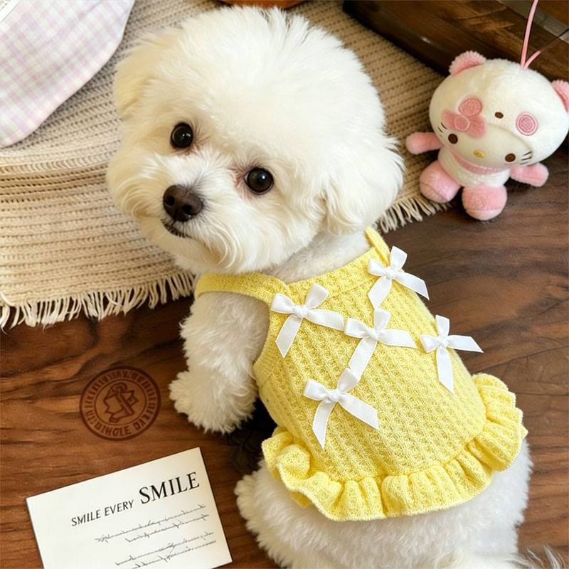 Nwe Pet Dresses Handmade Bow Lace Camisole Vest Cute Camisole Dress Dog Clothes for Small Dogs Puppy Clothes Dogs Accessories