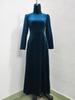 Elegantes Herbst/Winter Damen Gold Samt Hoher Kragen Ballonärmel Taillenbetonendes Langes Kleid