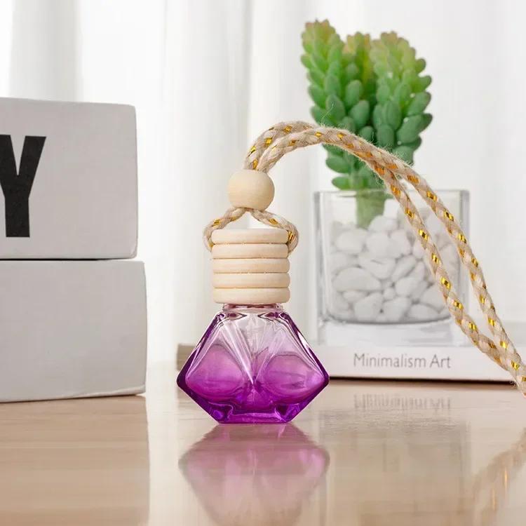 1pcs Refillable Perfume Bottle Empty Colorful Diamond Glass Aromatherapy Essential Oil Vials Wood Lid with String