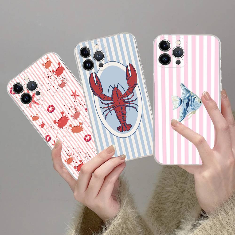 Niedliches Meeresleben, Krabben, Hummer Für IPhone 17 16 15 14 13 12 11 Pro Max Plus Transparente Weiche TPU Handyhülle