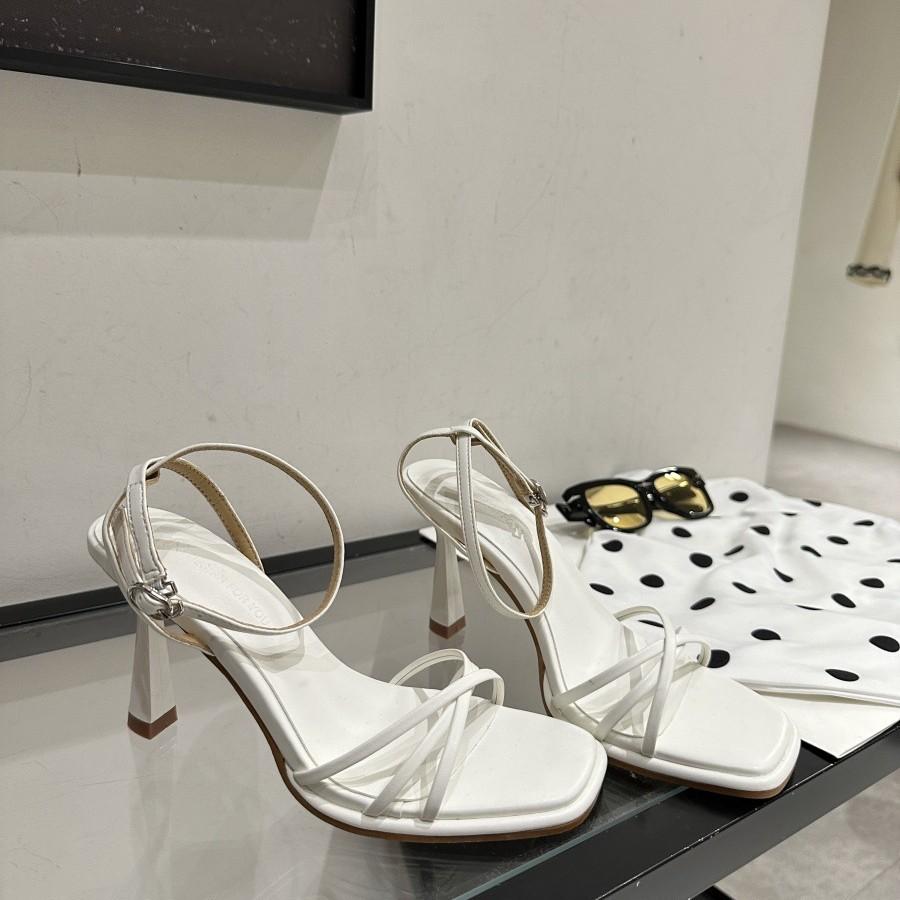 2025 Summer New Fashion Strappy High-heeled Sandals European and American Style Versatile Square Head Strappy Heel Buckle Open-toed Women's Shoes