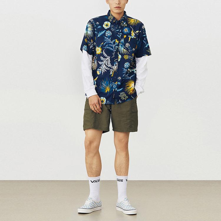 Vans Floral Print Loose Comfortable Casual Short Sleeve Shirt Men shirts Dark-Blue VN0A545QZ53