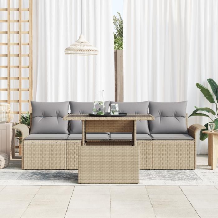 VidaXL Ensemble de canapé de jardin 5 pièces avec coussins en rotin beige 3356923