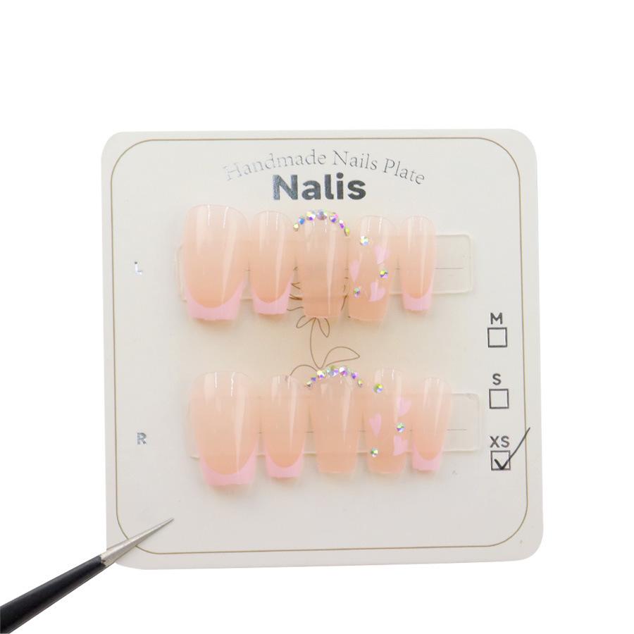 Rhinestone Pink Heart French Nail Art – Nude Fashionable Wearable Nails