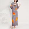 Poppy Print Women’s Autumn Fashion Two-Piece Set: Batwing Sleeve Top & Midi Skirt