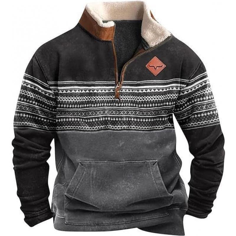 Męska bluza z kapturem i futrzanym kołnierzem, z nadrukiem 3D - Europejski i Amerykański Styl Jesień/Zima