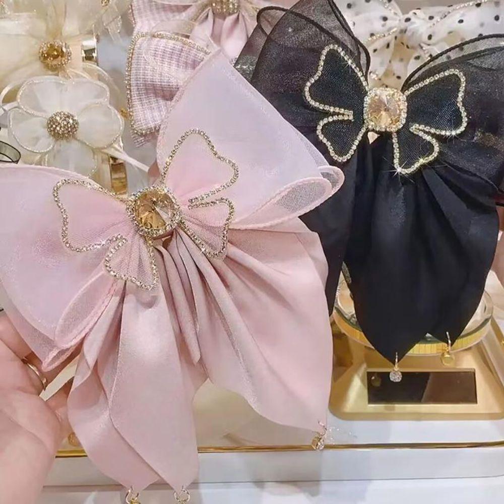 Shining Big Bow Hairpin Mesh Bow Crystal Barrettes Princess Hair Clip  Hair Accessories
