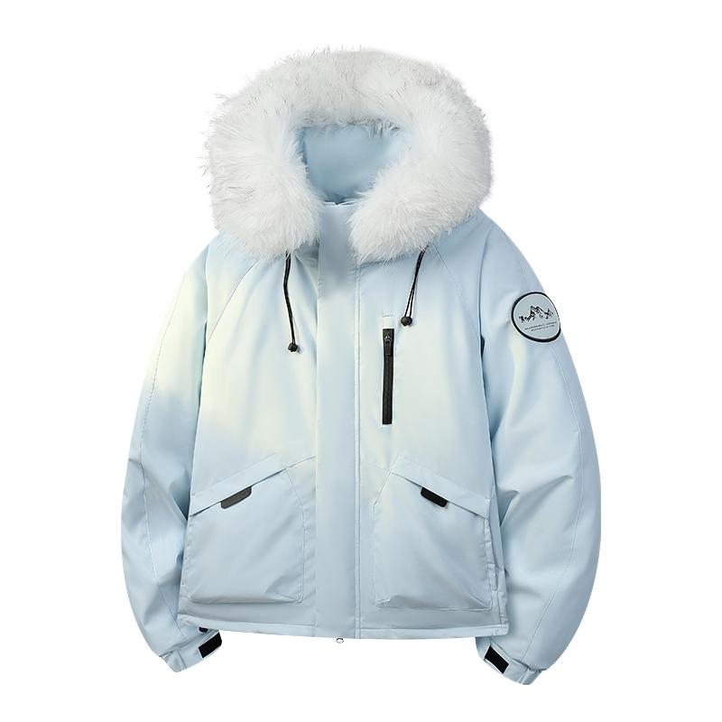 Men's and Women's Winter Thick Warm Hooded Fur Collar Detachable Lightweight Windproof Couple Cotton Jacket