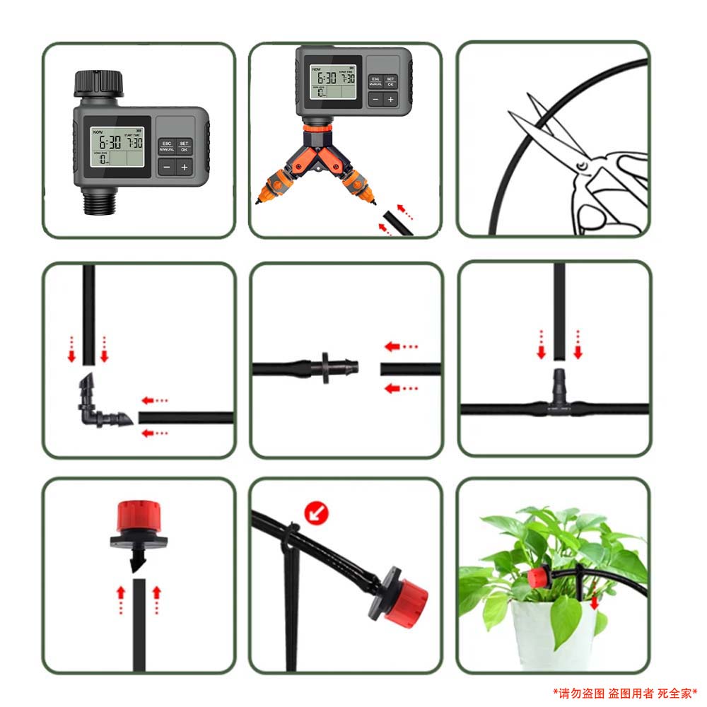 Set di Irrigazione Timer a Pulsante LCD da Giardino 30-5m 0-80L/H Ugello Rotante Regolabile Display Intelligente Sistema di Irrigazione Automatico
