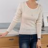 New Arrivals Open Run Women Ribbed Round Neck Slim Fit Long Sleeve Tee