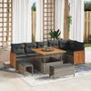 9-piece Garden Sofa Set with Gray Poly Rattan Cushions, 2-seater Garden Sofa with Poly Rattan Cushions 3363318