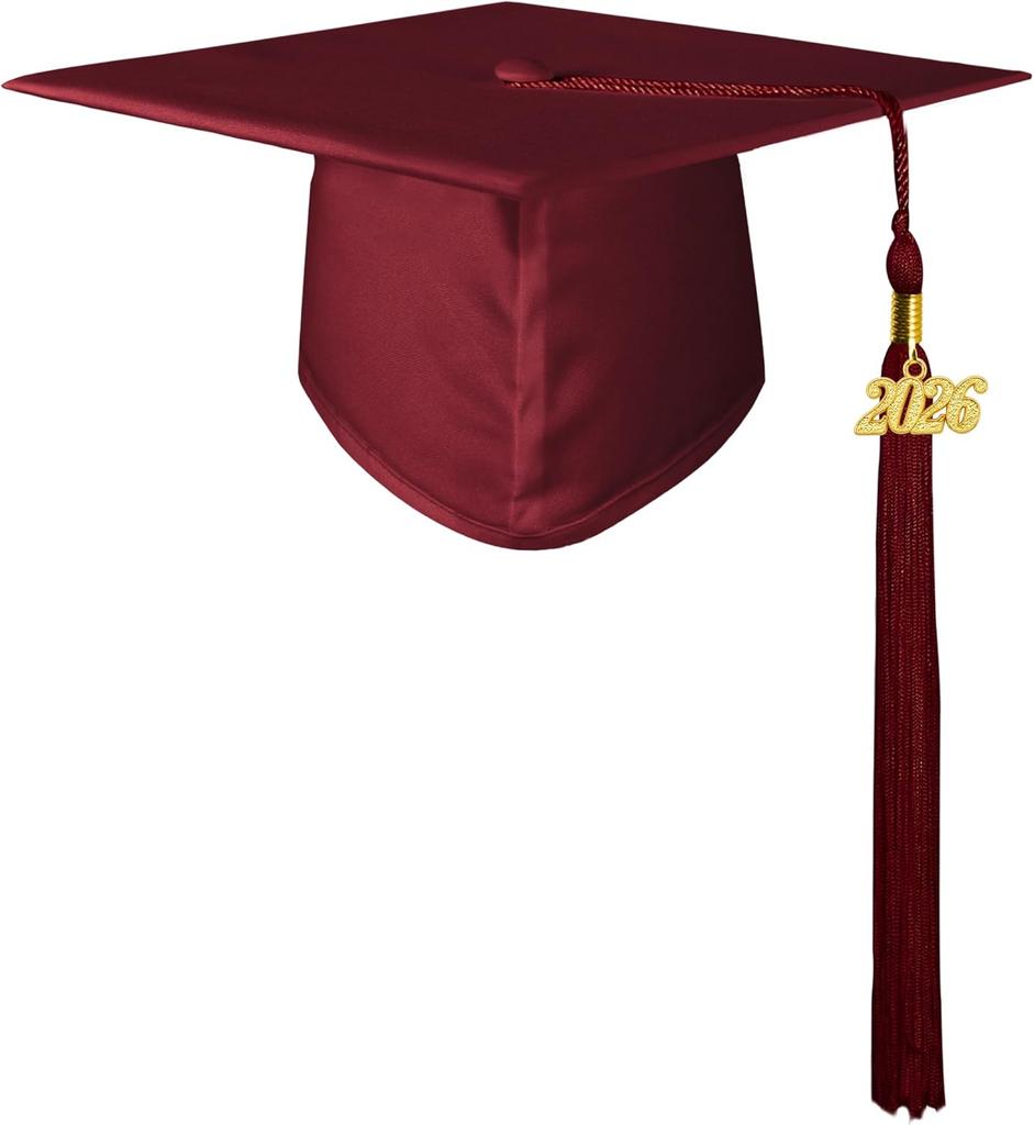Matte Graduation Cap with 2026 Tassel for High School & BachelorWM