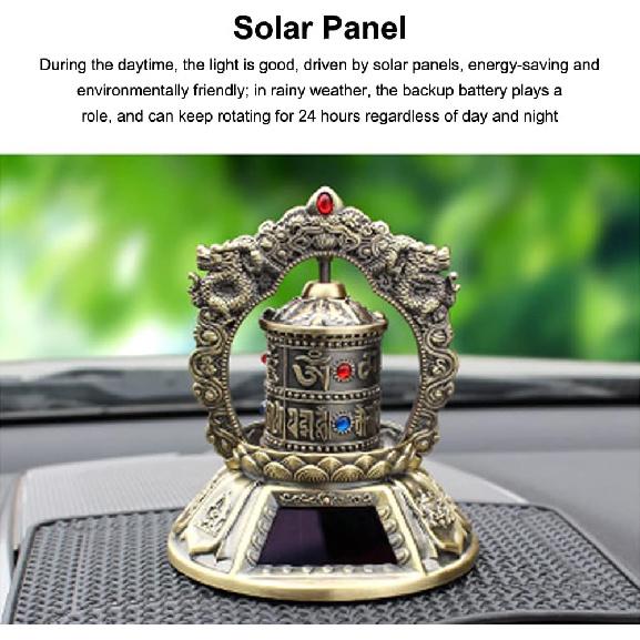 Buddhist Solar Spinning Prayer Wheel, Silent Tibetan Prayer Wheel - Om Mani Padme Hum, Table Top Decorations Ornaments for