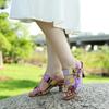 Damen Sandalen aus echtem Leder, handbemalt, Retro-Kontrast, bequeme Sandalen mit hohen Absätzen