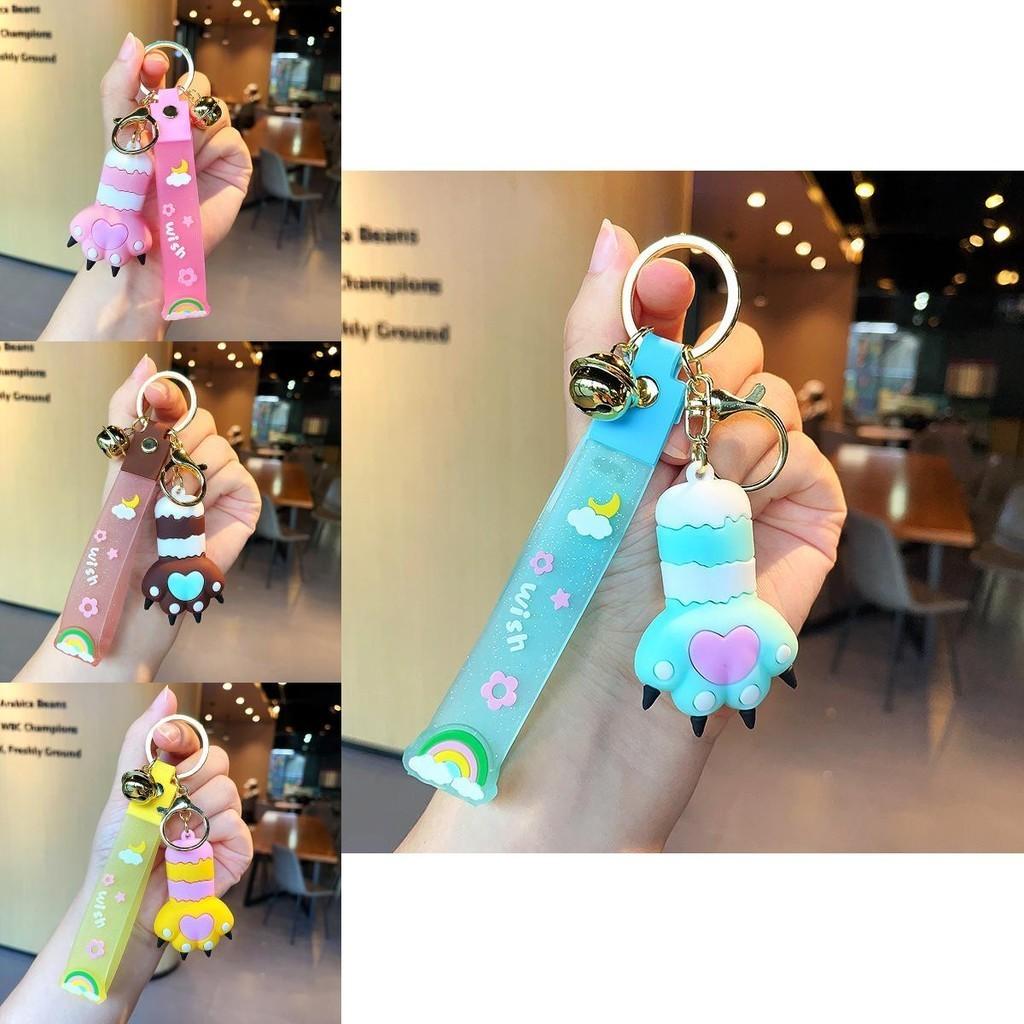 Cute Resin Cat Paw Keychain With Rainbow Strap For Car Keys Bags And