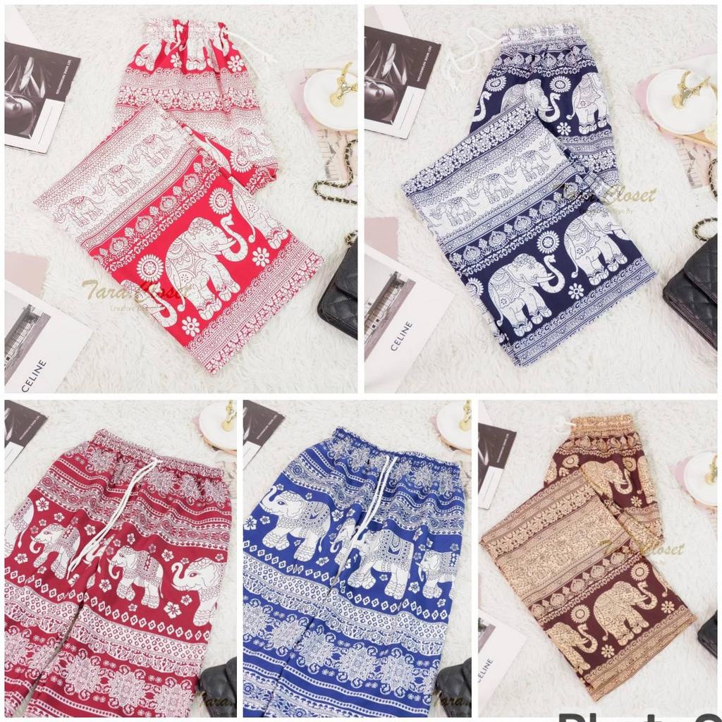 Lange Elefantenhose Verstellbarer elastischer hoher Bund Riemen Weites Bein Unisex Mann Frau Druck Thailand Lässig Streetwear Böhmisch Retro Vintage Boho