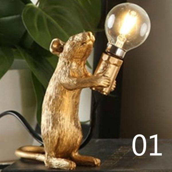 3 Colors Rat Table Lamp Desk Light Decor Lamp Bedside Resin Lamp White Light Decor for Bedroom