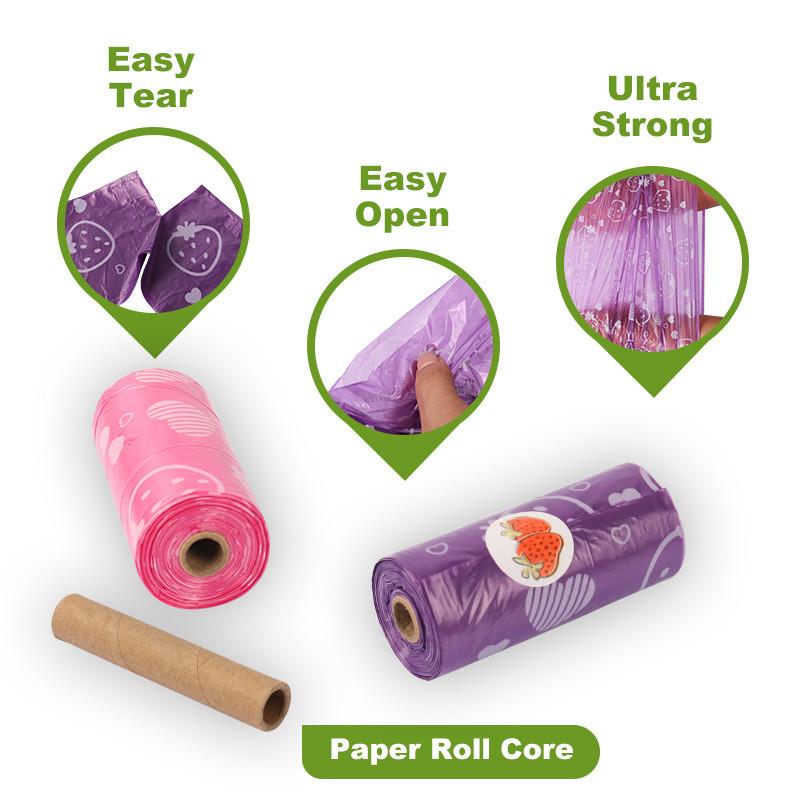 Degradable Pet Waste Bags With Strawberry Print For Outdoor Dog Walking And Cleanup