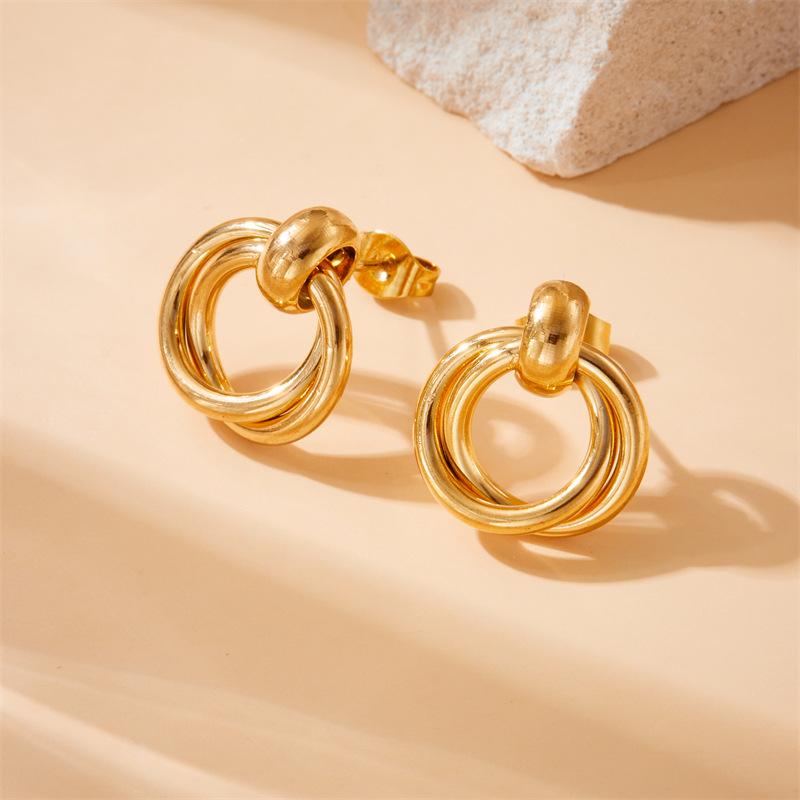 Gold Plated Stainless Steel Triple Hoop Drop Earrings For Women золотой