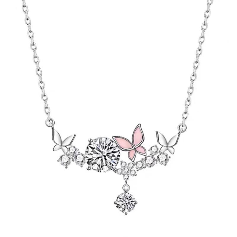 Butterfly Zirconia Water Drop Necklace for Women - Elegant Summer Design, Versatile and Luxurious Collarbone Chain.