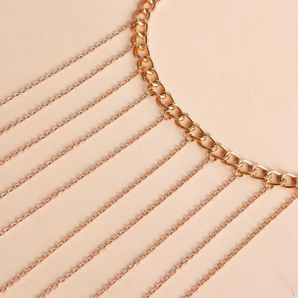 Exquisite Body Chain Layered Neck Chain Necklace Elegant Tassels Collar Jewelry for Wedding Photo Stage Show