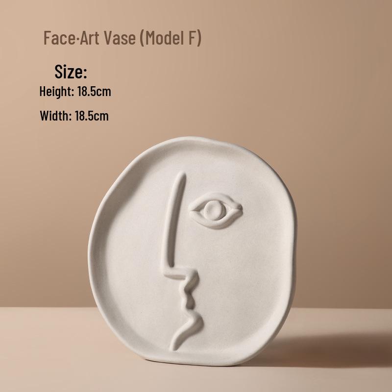 Retro Wabi-Sabi Clay Ceramic Face Sculpture Vase for Home Decoration