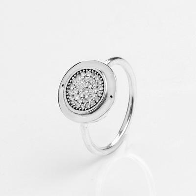 925 Sterling Silver Pan Ring Shiny Round With Crystal Ring For Women Wedding Party Gift Fashion Jewelry