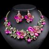 Exaggerated Luxury Necklace & Earrings Set: Colorful Floral Design for Bridal Gowns