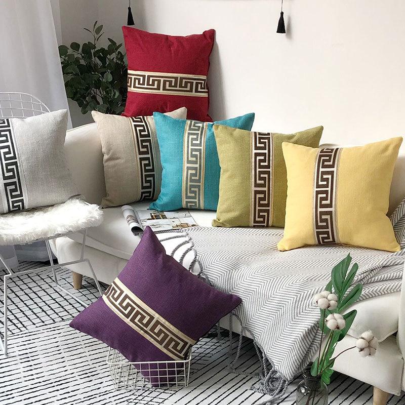New Modern European Style Plaid Striped Linen Solid Color Pillowcase Office Home Sofa Cushion Cover Core