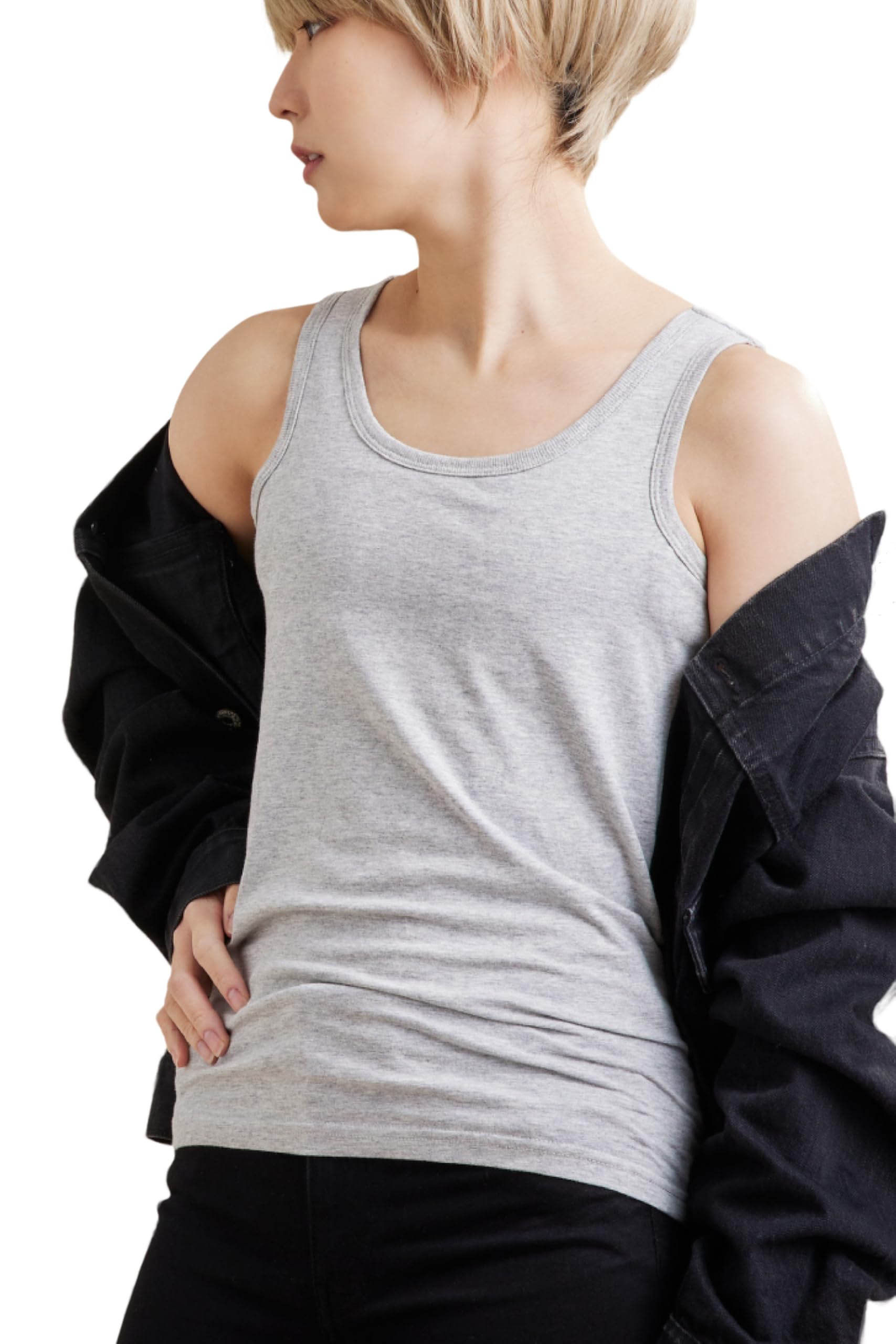 

nabe impressive manly tank bust large and small adjustable with hooks and elastic shirt [minette earth] Chest-flattening shirt, chest, top, сірий колір