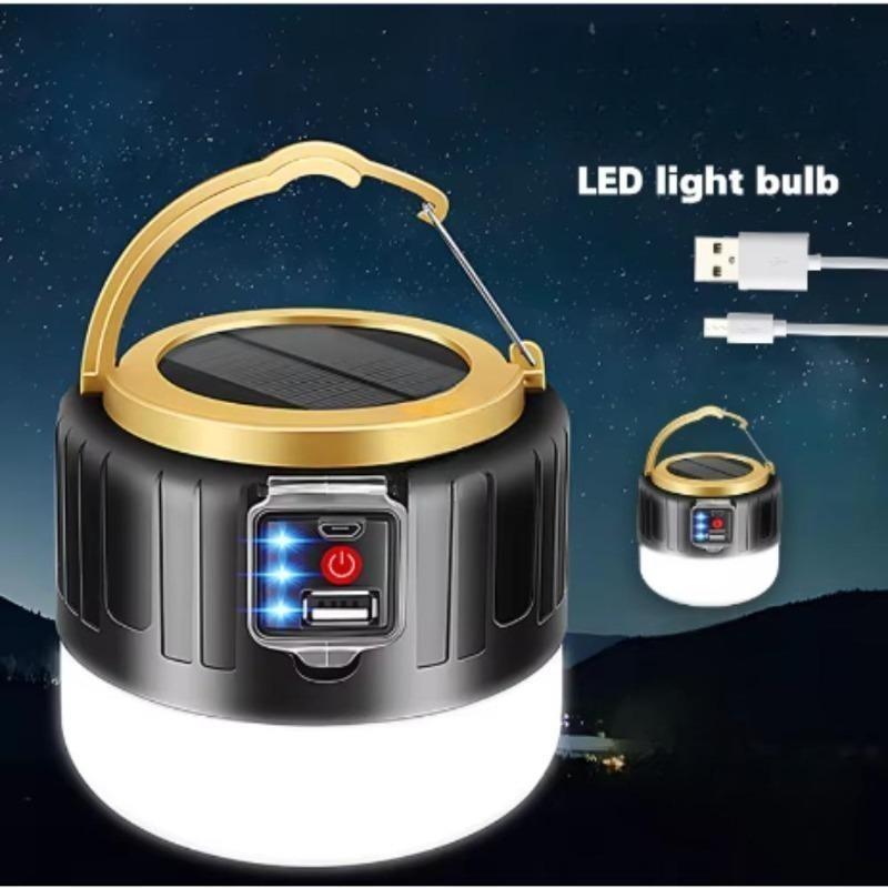 LED Camping Light Solar & USB Rechargeable Bulb High Power Outdoor Tent Lamp Portable Lantern Emergency Lighting Lights For BBQ Hiking
