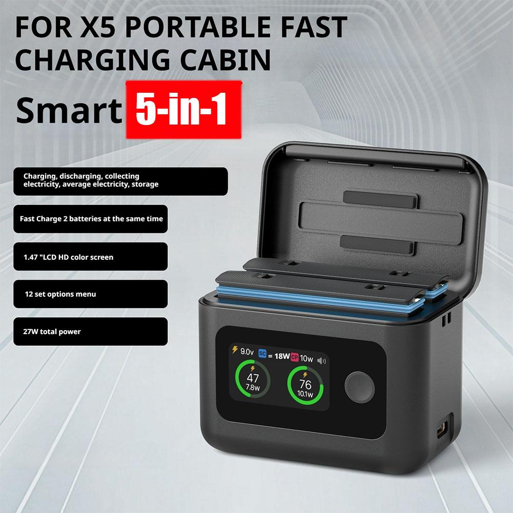 For Insta360 X5 Smart Charging Box LCD Display Battery Charger Fast Charging For Insta 360 X5 Panoramic Sports Camera Accessory