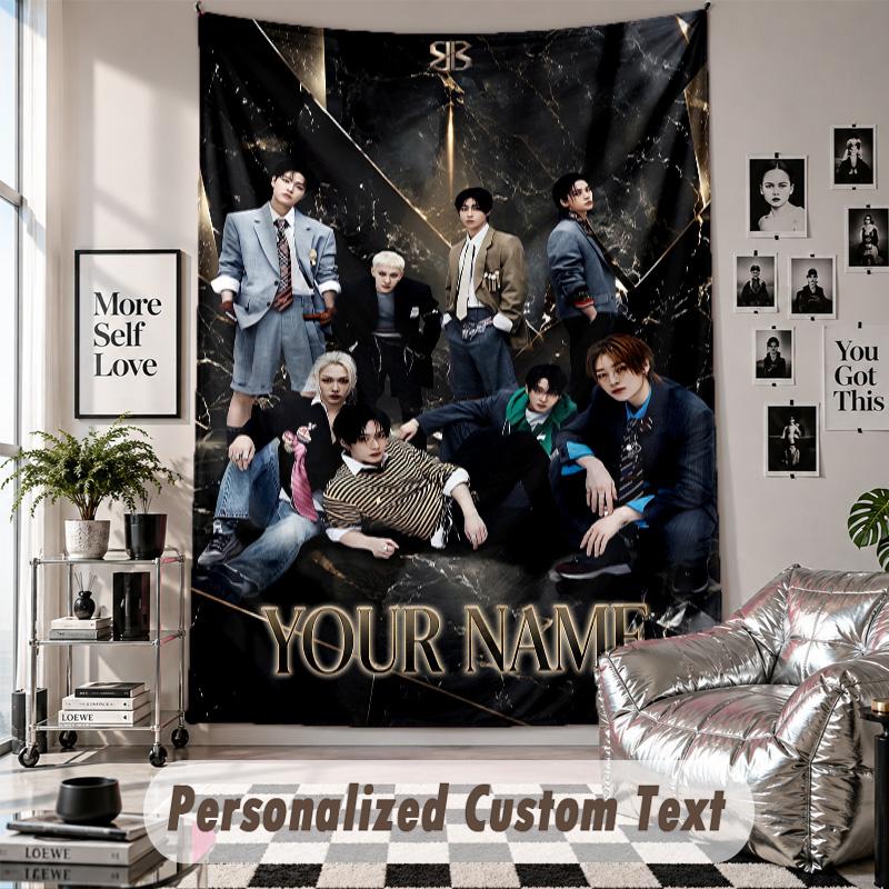 Wall Hanging Tapestry With Custom Name & Text, Stray Kids Decorative Tapestry For Bedroom