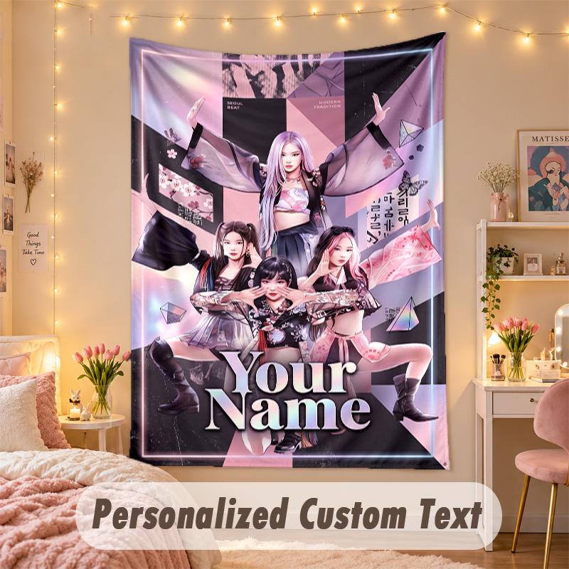 Custom Personalized Tapestry,BLACKPINK Print Custom Name Text Wall Art Hanging for Bedroom