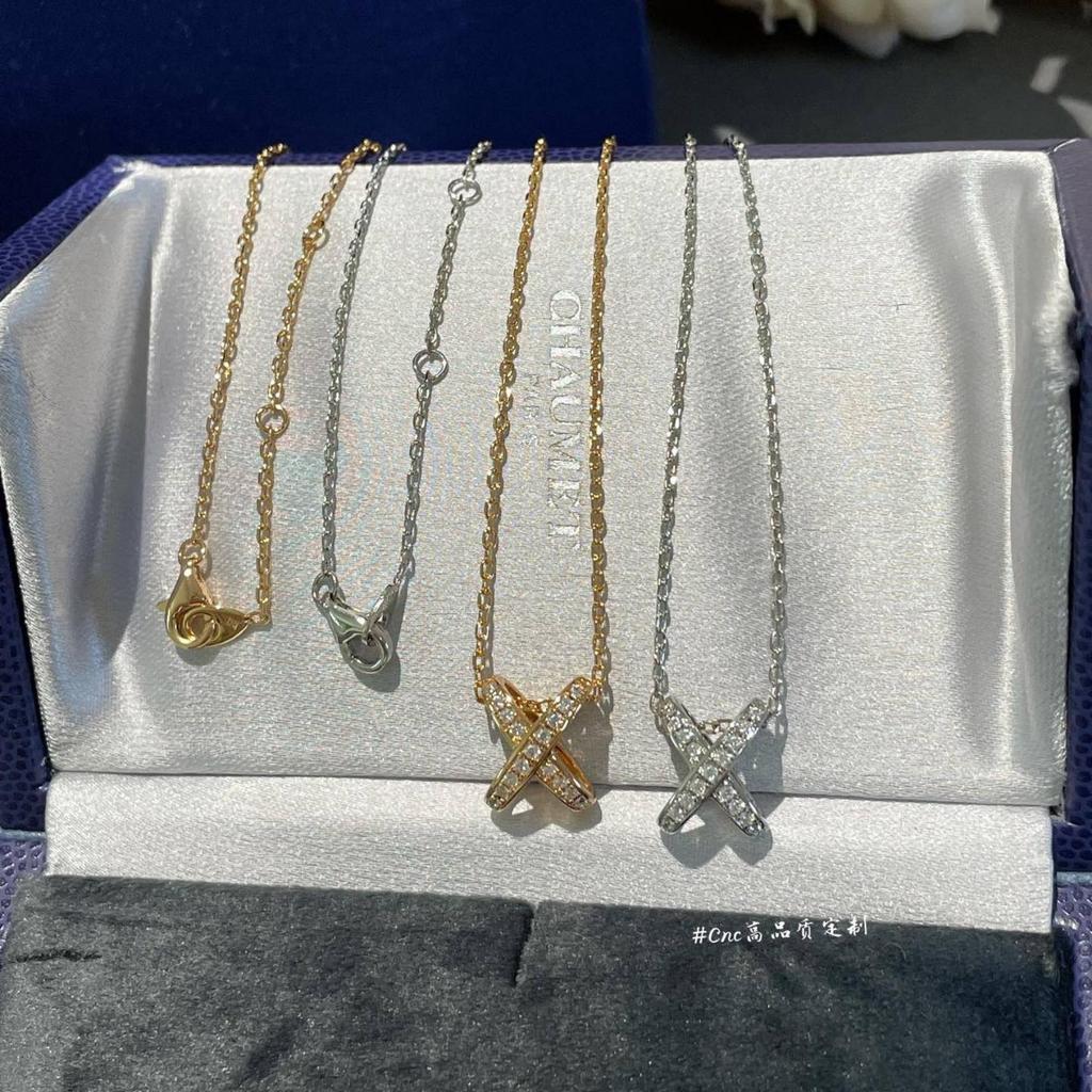 9256 Silver Paris Full Diamond Cross Three-dimensional Necklace Women's Light Luxury High-end Temperament Rose Gold Collarbone Chain