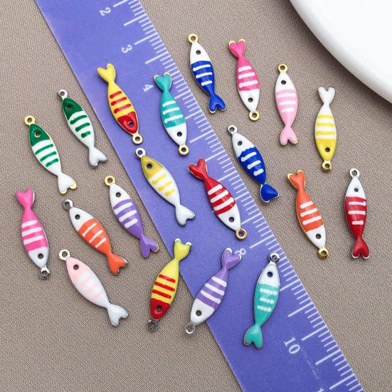 20Pcs Enamel Fish Charms Stainless Steel Fish Pendants Double-sided Striped Mini Fish Charms for DIY Jewelry Making Earring Necklace Bracelet Keychain