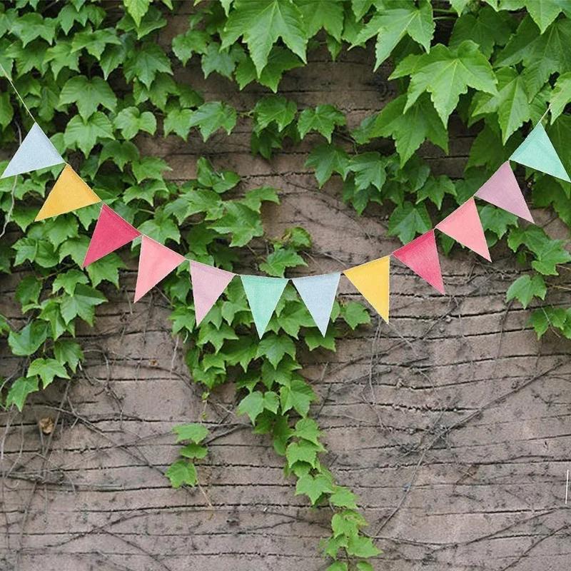 4M Colorful Jute Linen Flags Pennant Birthday Bunting Banners Wall Hanging Wedding Hanging Banner Party Garland for Home Decor