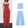 Tube Top Vest-Style off-the-Shoulder Vest 2010783 5063730 Mid-Waist Pleated Pants 3152433 1255434