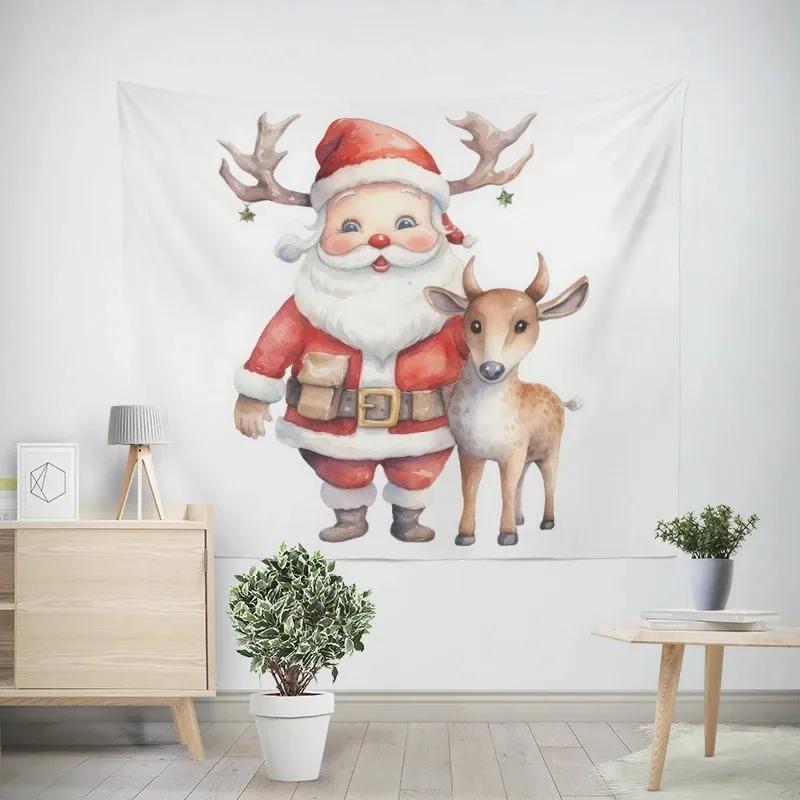 New Year Christmas Cartoon Santa Claus Pattern Tapestry Living Room Sofa Home Decoration Christmas Gift