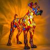 Dog Table Lamp Stained Glass Style Resin Greyhound Night Light 3D Animal-Themed LED Bedside Lamp for Kids' Room Bedroom Decor Dog Lovers Gift