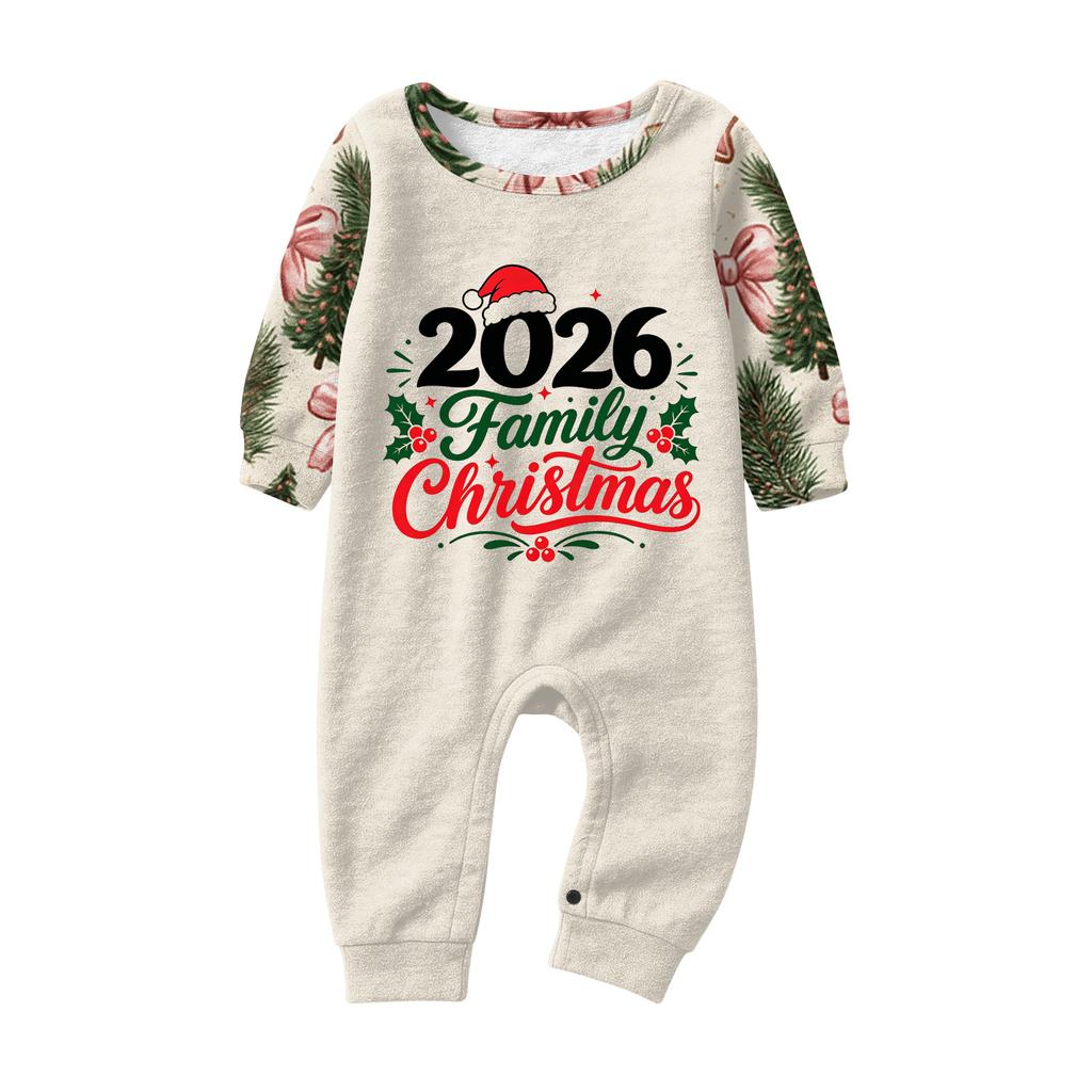 Matching Family Christmas Print Pajamas Set Long Sleeve Top and Pants Loungewear for Adults and Kids