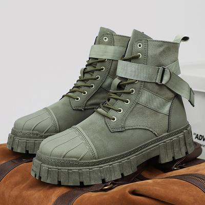 Módní kotníkové boty s mušlovým špičkou Pánské Trendový design Zelené platformové boty Pánské Street Casual Pohodlné pánské boty botas para hombre