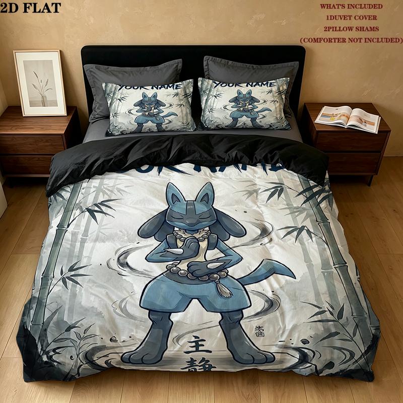 Custom Name,Lucario Pattern Bedding Home Decoration Birthday Gift ( 1 duvet cover + 2 pillowcase, without core),fan merchandise.