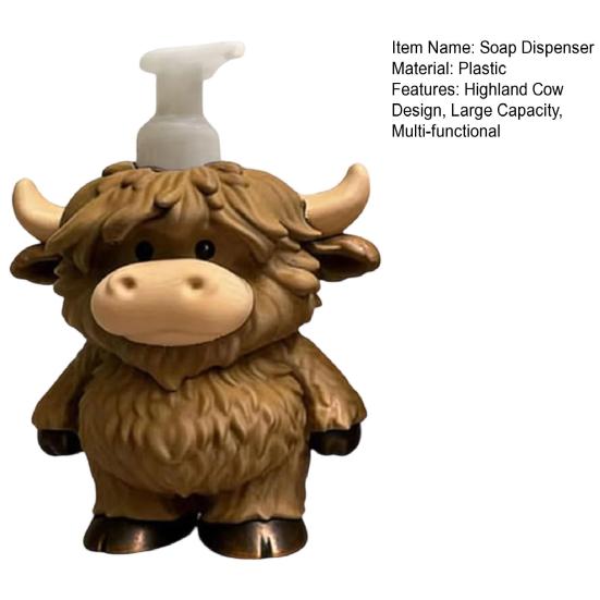 Highland Cow Liquid Soap Dispenser Shampoo Body Hand Wash Shower Gel Facial Cleanser Container Bathroom Refillable Empty Press Pump Bottle